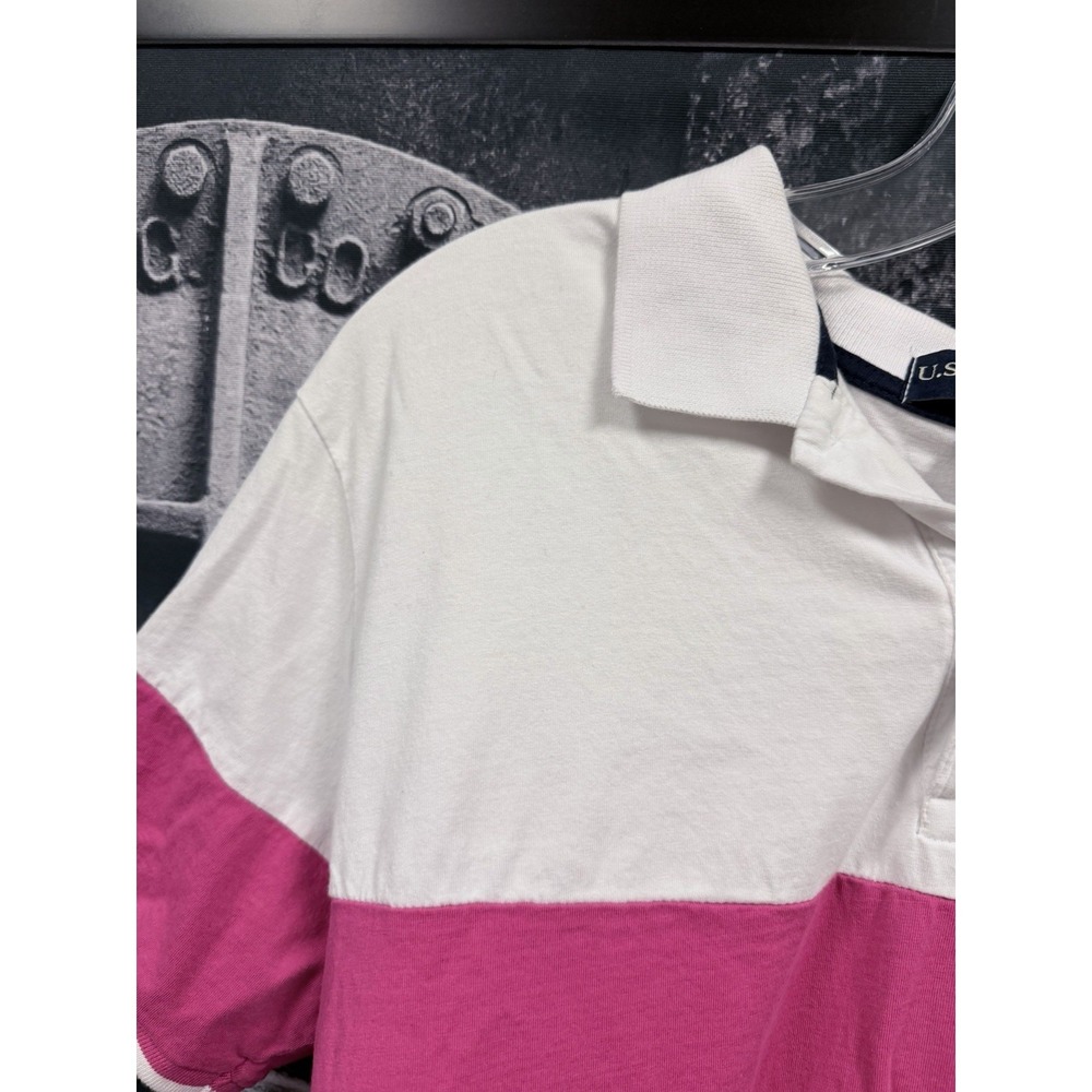 VTG U.S. Polo Assn. Shirt Mens L White Pink Colorblock Short Sleeve Polo Logo - Picture 4 of 8